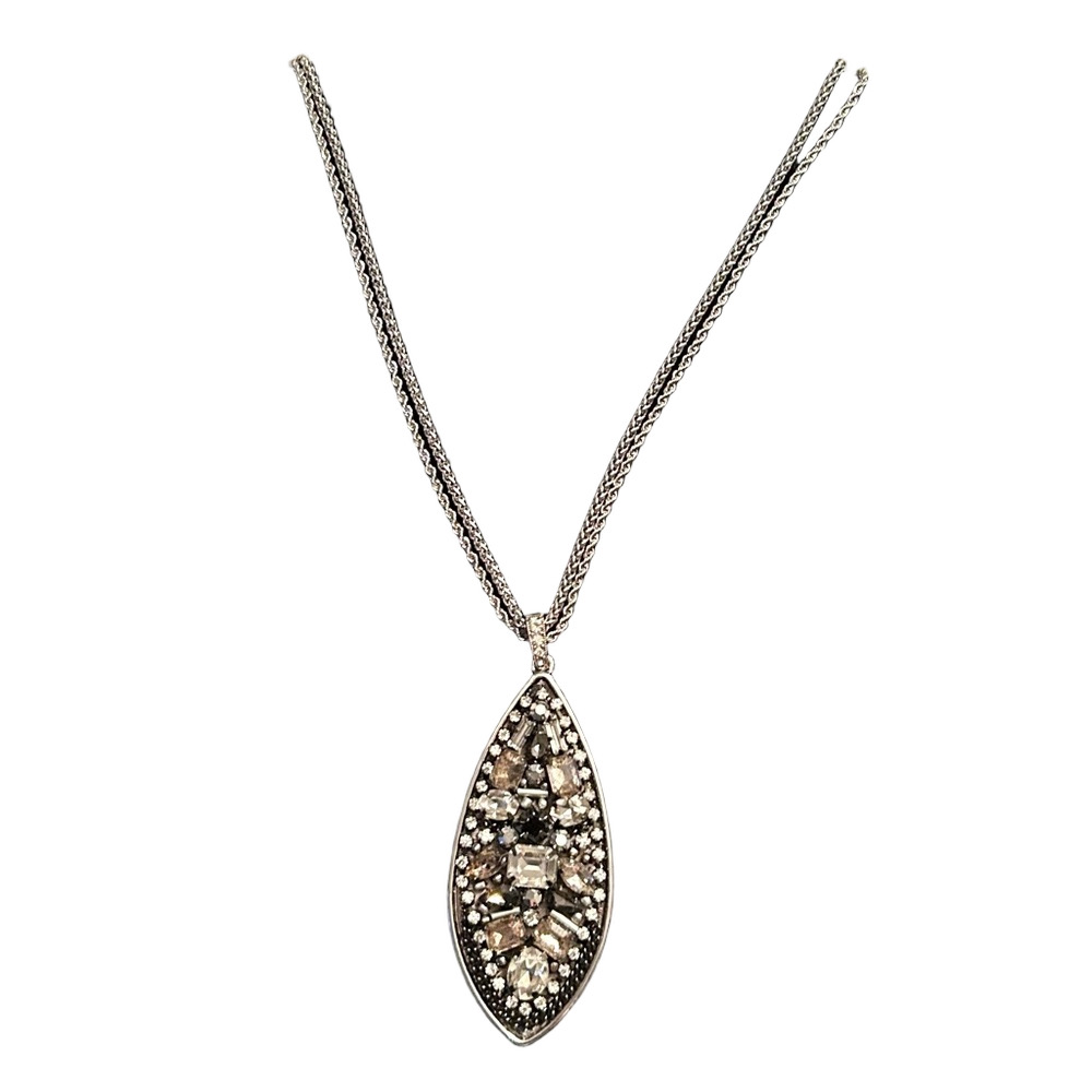 White House Black Market Silver Marquise Crystal Pendant Necklace